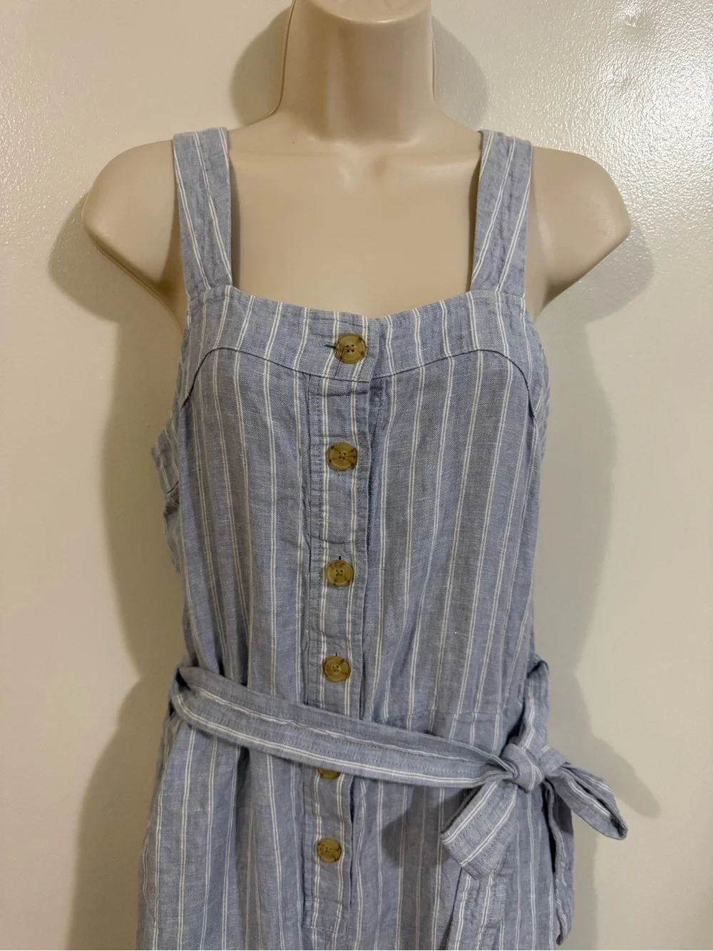 Everlane Linen Jumpsuit Light Blue White Stripe Size 6